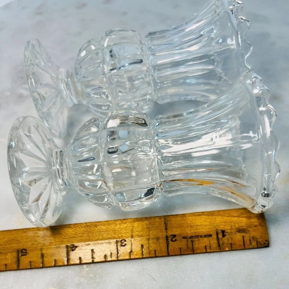 Vtg Clear Crystal Bud Vases Candle Holders Set of 2 Pattern Tealight Votive Gift